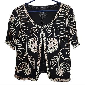 Objects D'art Black Embellished Short Sleeve Jacket Petite Large